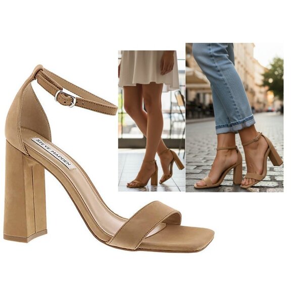 Steve Madden Tiaa Block Heel Dress Sandals in Camel Tan Size 9.5 New in Box - Picture 1 of 5